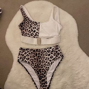 White and leopard print two piece